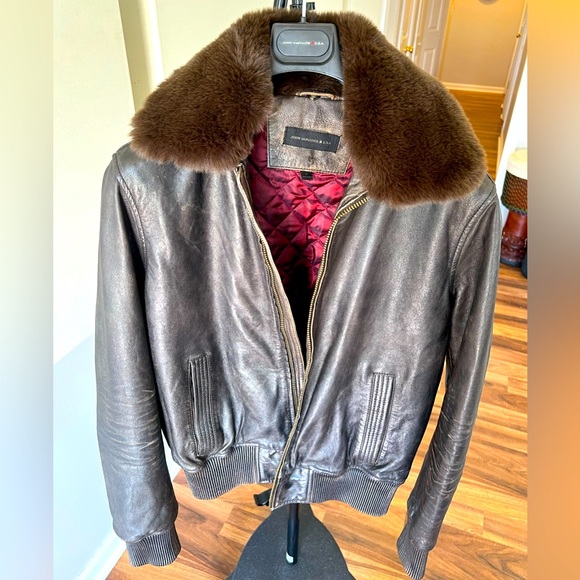 John Varvatos Other - John Varvatos leather Bomber jacket with detachable fur collar. Size small.